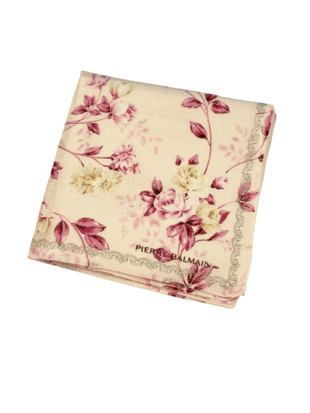 Pierre Balmain Floral Cotton Scarf Pink Ivory Vintage Style